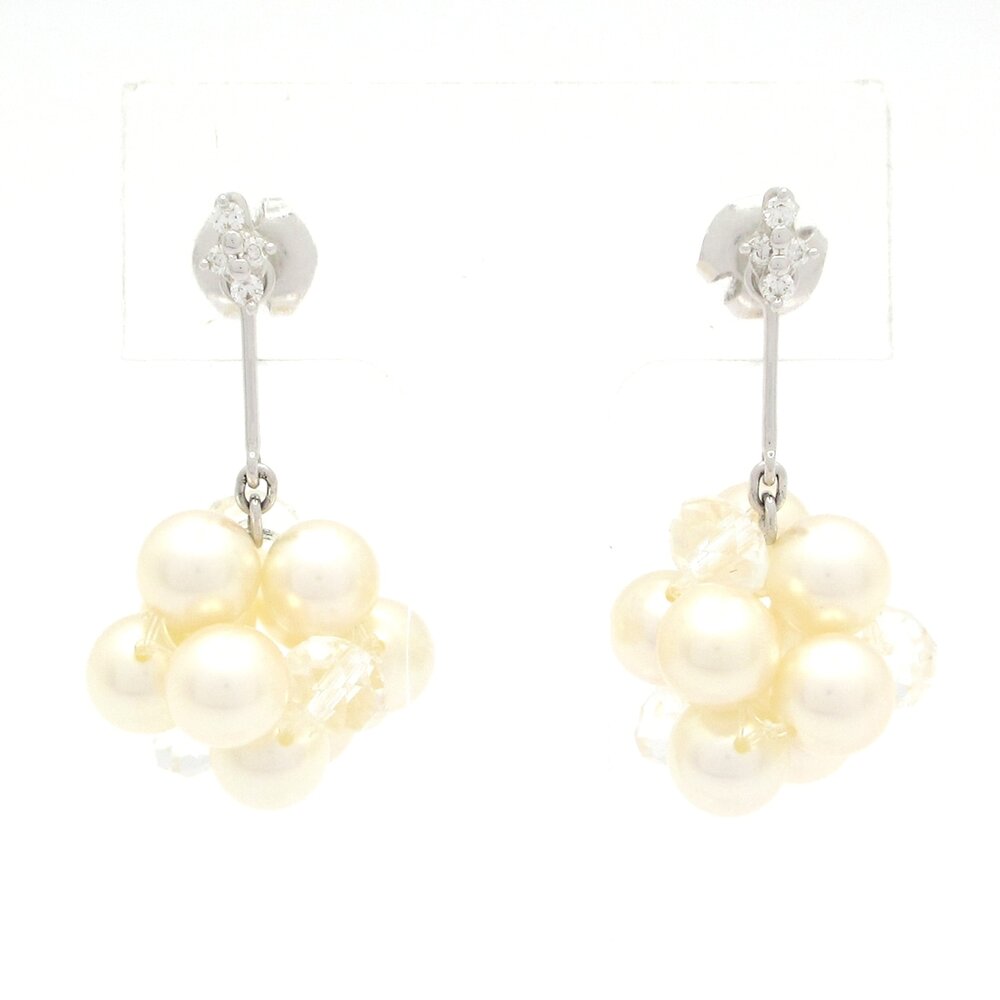 Tasaki Earrings 18K White Gold Diamond Cream Pearl
